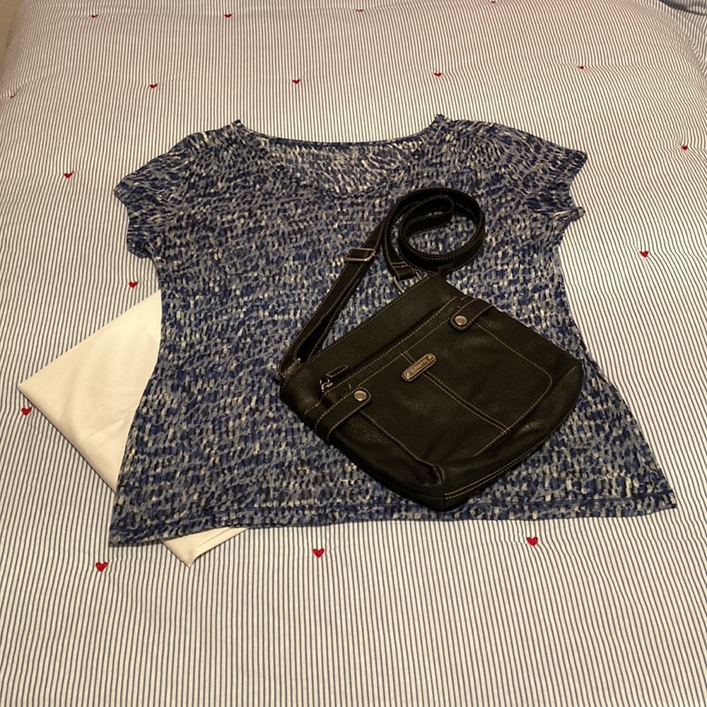 Relativity Blue Black White Abstract Design Cap Sleeve Top - Sz M - Picture 2 of 7